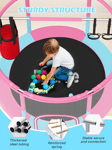 BLUERISE 60" Indoor&Outdoor with Enclosure 5FT Trampoline for Kids Gifts - color: Pink / Blue -1- 6-in-1