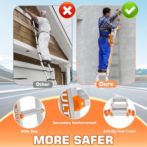 LEVELEVE 22FT Extension Ladder,A Frame 6 Step Ladder with Stabilizer Bar & Wheels,330 lbs Security Load Multi Position Ladder for Stairs Home Indoor Outdoor Roof - size: 6STEP