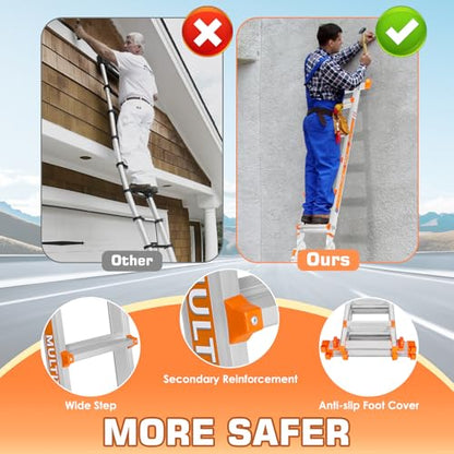 LEVELEVE 20FT Extension Ladder,A Frame 6 Step Ladder with Stabilizer Bar & Wheels,330 lbs Security Load Multi Position Ladder for Stairs Home Indoor Outdoor Roof - size: 20FT-6STEP