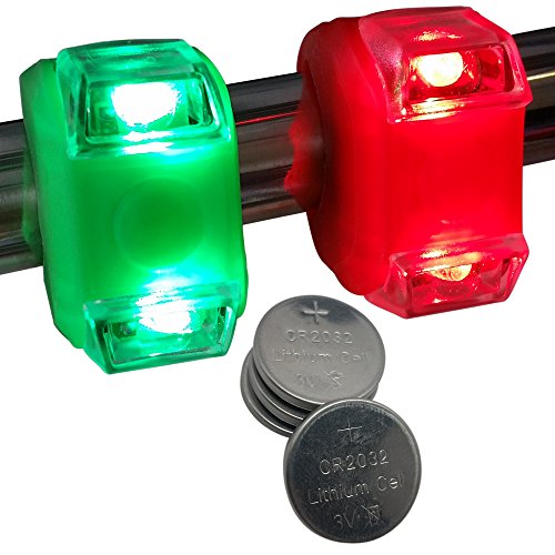Bright Eyes Portable Marine LED Navigation Safety Bow Lights for Kayak Canoe Dinghy or Yacht | Red and Green | Silicone Rubber Battery Powered and Water-Resistant