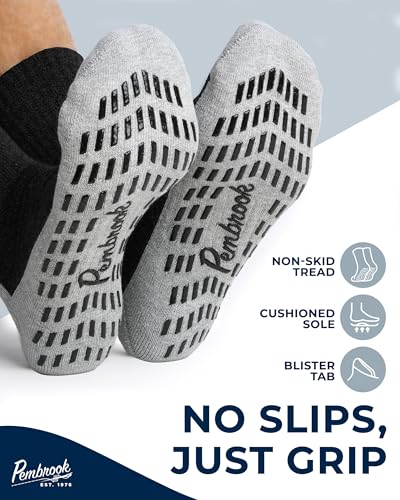 Pembrook Non Slip Crew Grip Socks Men & Women - 4 Pairs | Non Slip Socks for Elderly, Hospital, Pilates, Yoga, Barre, Home - color: Black - 4 Pairs, size: Medium