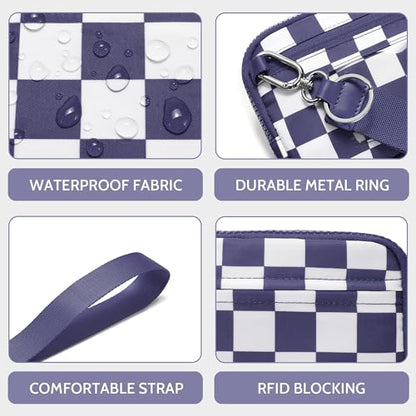 FODOKO Wristlet wallets for Women RFID crossbody bags with 4 Zippers - color: Purple