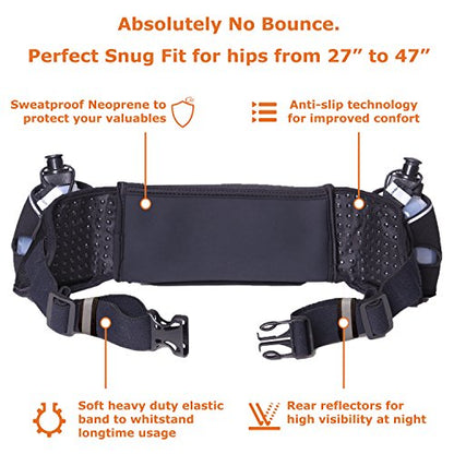 No.1 Hydration Belt by Runtasty - Premium Running Fuel Belt w/2 BPA-Free 10 oz Water Bottles, Tilt-Up Pocket w/Touchscreen-Ready Cover - Fits All iPhones, Runners Ebook & No-Bounce Design - color: Stylish Black