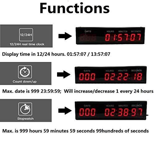 LED Countdown Clock Safety Event Timer with Remote and Buttons for 1.8'' 9 Digits - color: Red