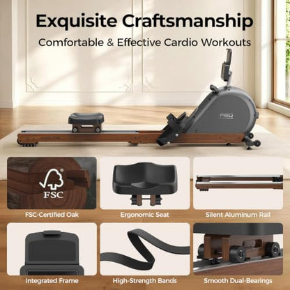 YOSUDA Wooden Rowing Machine for Home, Foldable Magnetic Rower