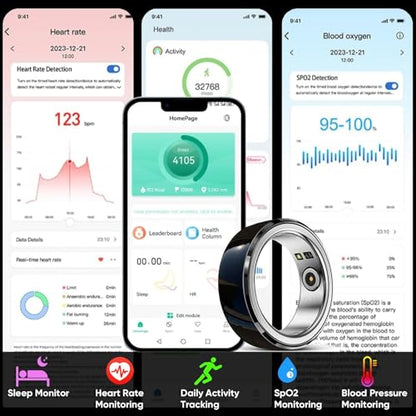 Smart Ring Fitness Tracker - Wearable Smart Health Tracker Sleep Heart Rate for Blood Oxygen for Men Women, IPX8 Waterproof Support 7 Days Battery Life (Black, 10)