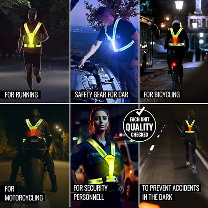AVANTO LED Reflective Vest, Original, USB-C, High Visibility Safety Vest, Reflective Gear with Free Safety Courses, Running Lights for Runners, Dog Walking, Biking, Motorcycle, Driver - color: Yellow