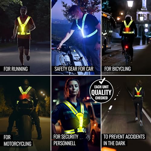 AVANTO LED Reflective Vest, Original, USB-C, High Visibility Safety Vest, Reflective Gear with Free Safety Courses, Running Lights for Runners, Dog Walking, Biking, Motorcycle, Driver - color: Yellow