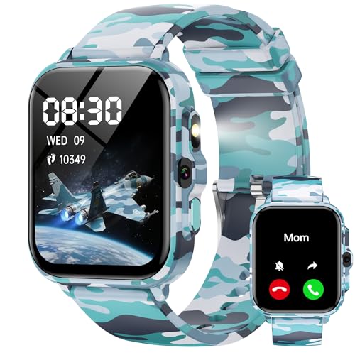Smart Watch for Kids Boys Age 5-12, Ai Functions Games HD Touch Screen Watches with Video Camera Music Player Pedometer Heart Rate Sleep Tracker Christmas Birthday Gifts for Boys (Camouflage, 1.85") - color: Camouflage