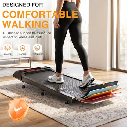 RJOP 2.5HP Walking Mat with Incline Pad, Under Desk Treadmill for Home Gym | Walking Running Pad with Remote, 3 in 1 Low Noise Small Mini Portable Treadmill with LED Screen, 270lbs Capacity