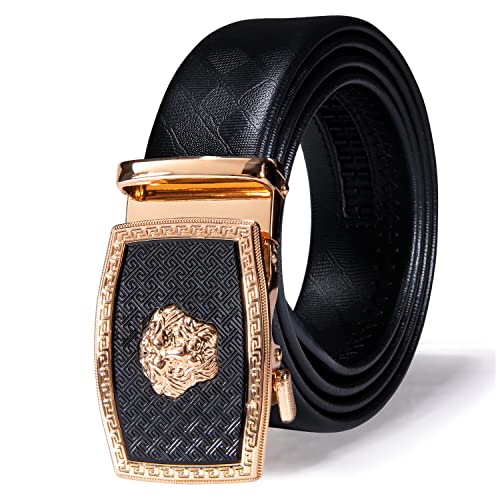 Dubulle Mens Ratchet Belt Gold Click Buckle Adjustable Leather Belts - color: Golden Gorilla, size: Adjustable from 36" to 45" Waist