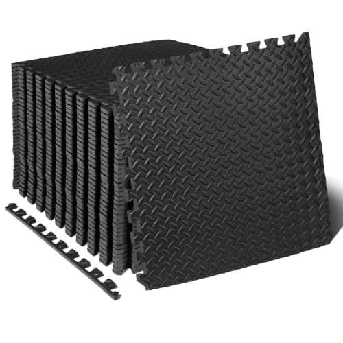 ProsourceFit Exercise Puzzle Mat ½-inch, EVA Interlocking Foam Floor Tiles for Home Gym, Workout Equipment, Kids Play Areas, Black, 144 SQ FT - 36 Tiles - color: Black, size: 36 Pack (144 SQ FT)