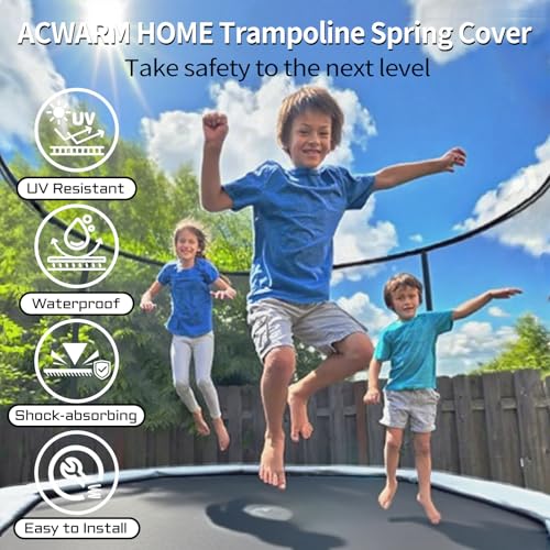 ACWARM HOME 16FT/15FT/14FT/12FT/10FT Trampoline Safety Pad Replacement, Round Trampoline Spring Protection Cover, Fits 16FT/15FT/14FT/12FT/10FT Frames, Water-Resistant Trampoline Accessories - color: Gray, size: 14FT