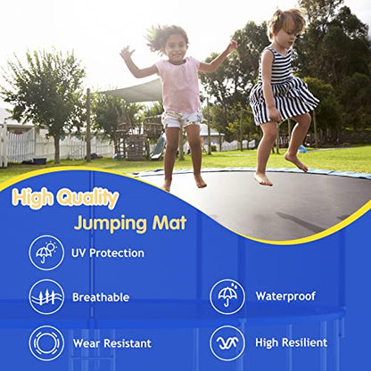 GYMAX Trampoline Mat, 8FT/10FT/12FT/14FT/15FT/16FT Trampoline Accessories Replacement Mat with 42/54/72/80/96/108 V-Rings & 8 Row Stitch, Using 5"-7" Springs, Anti-UV Wear-Resistant Jumping Mat - size: 15FT