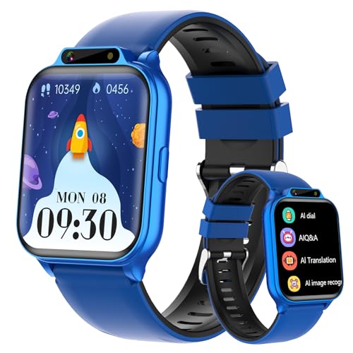 1.85" Kids Watch, AI(Translation/Q&A/Watch Face/Image Recognition)Smartwatches with Heart Rate,Sleep Monitor,Video Music Pedometer,NO APP/Phone, Gifts for 3-12 Years old Boys Girls(Built-in AI, Blue) - color: Blue, size: 1.85" Built-in AI