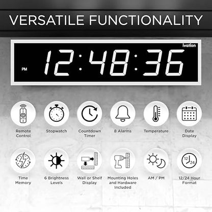 Ivation Oversized Digital Wall Clock with Large LED Display & Timer, 72" - color: White, size: 72" Inch
