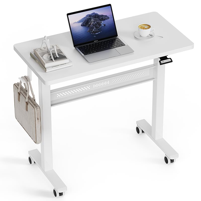 HitGo Ergonomic Office Chair with Exercise Bike, 330LBS Under-Desk Bike with 9-Level Height-Adjustable Seat, 8-Level Resistance, Rolling Wheels, Quiet Fitness for Home Office - color: White+White Desk