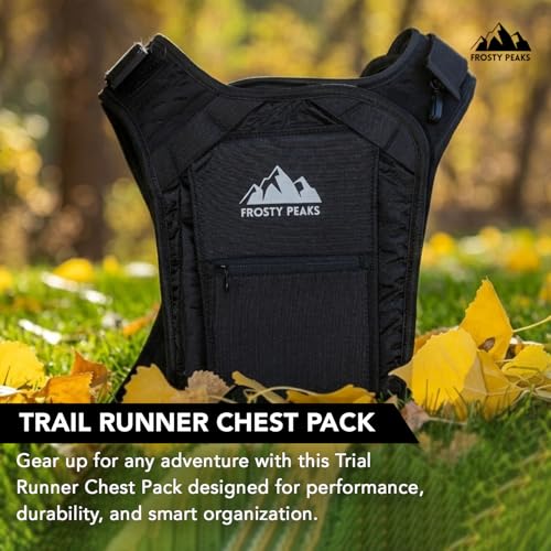 Trail Runner Chest Pack, Running Vest Harness Bag with Phone Holder, Reflective Lightweight Adjustable Fit for Hiking, Cycling, Travel, Workout, Chest Bag with Multiple Storage Pockets