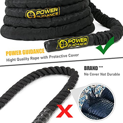 POWER GUIDANCE Battle Rope, 1.5/2 Inch Diameter Poly Dacron 30, 40, 50Ft Length Exercise Equipment for Home Gym & Outdoor Workout, Battle Rope Anchor Included… - size: 2 Inch x 40 Feet