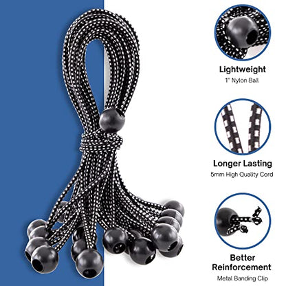 Kotap BB-11B Ball Bungee Cord, Heavy-Duty & Versatile, Indoor & Outdoor, Tarp Tie-Down, Organize & Secure, 11-Inch, Black, (50 Pack) - size: 11 Inch, style: 50-Pack