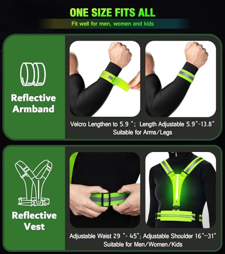 LED Reflective Vest Running Gear Set,USB Rechargeable Light Up Running Vest for Runners Night Walking with Waterproof Phone Bag,High Visibility Armband,Adjustable Waist&Shoulder for Men Women - color: Green
