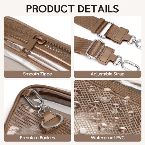 FODOKO Wristlet wallets for Women RFID crossbody bags with 4 Zippers - color: Clear-caramel