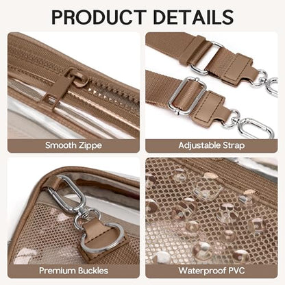 FODOKO Wristlet wallets for Women RFID crossbody bags with 4 Zippers - color: Clear-caramel