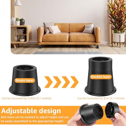 Bed Risers Round Furniture Risers Rubber Sofa Riser Supports Up to 6000 lbs Bed Frame Riser 3.3 Inch Bed Lifts Riser Bed Raising Blocks for Sofa Table Desk Chair(6 Groups and 1 Set,Black) - size: 6 groups and 1 set