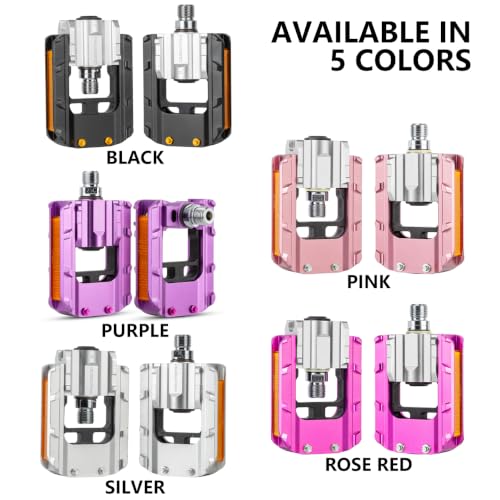 Folding Bike Pedals, All Aluminum Alloy Non-Slip Bike Pedals - color: Silver