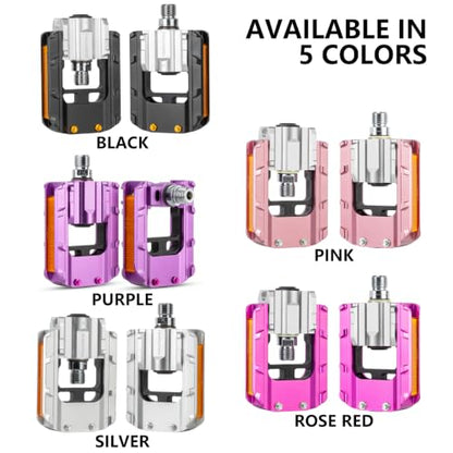 Folding Bike Pedals, All Aluminum Alloy Non-Slip Bike Pedals - color: Silver
