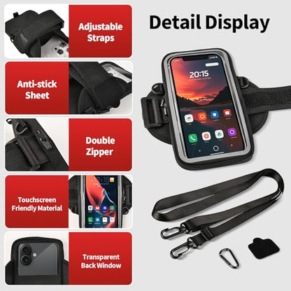 Phone Holder for Running, Walking & Workout, Cell Phone Armband with Carabiner, Clear Crossbody Phone Pouch Purse with Adjustable Lanyard for iPhone and Android - Suitable for Women and Men