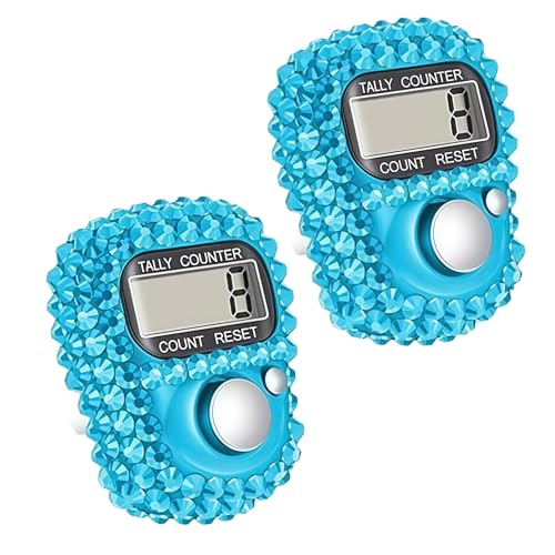 2Pcs Blue Electronic Finger Tally Counter, Convenient Finger Clicker Counter, Portable Digital Display Tally Counter, Resettable Mini Lap Counter for Golf Goods Counting Lap Knitting Accessories