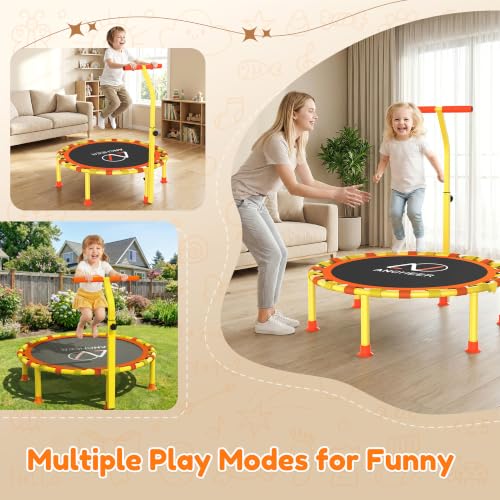ANCHEER 38" Toddler Trampoline for Kids, ASTM Certified Foldable Mini Trampoline with Adjustable Foam Handle, Indoor & Outdoor Kids Trampoline, Quiet Design, 200 LBS Capacity, Easy Assembly - color: Lemon Yellow