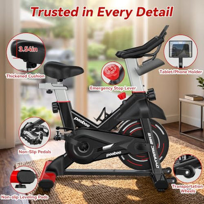 pooboo Magnetic Exercise Bike, Indoor Stationary Bicycle for Home with App - color: Magnetic-Red
