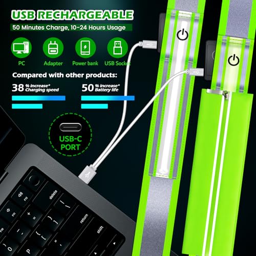LED Reflective Belt Sash, Rechargeable LED Light Night Safety Walking Gear, High Visibility Adjustable Reflective Gear for Runners Walkers Cyclists at Night (Green) - color: Green