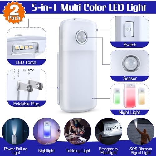 Enhon Emergency Power Failure 5-in-1 Multi Color LED Night Lights (2Pack)