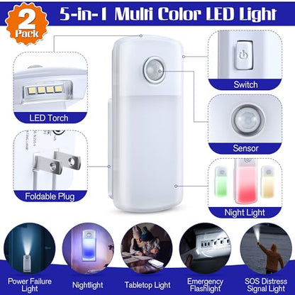 Enhon Emergency Power Failure 5-in-1 Multi Color LED Night Lights (2Pack)