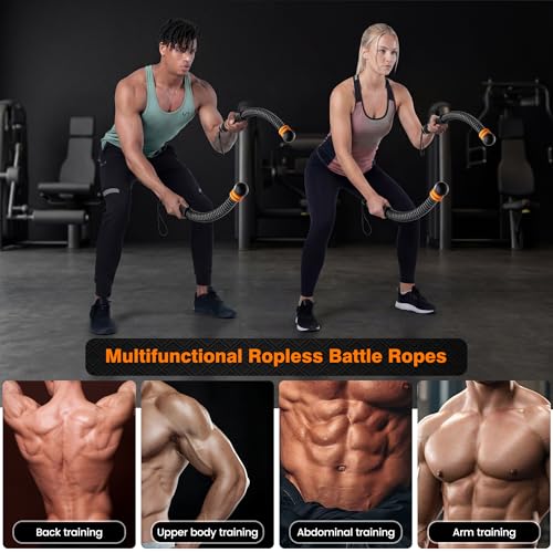 2 PCS Upgrade Weighted Ropeless Battle Ropes, Adjustable Resistance and Portable Ropeless Battle Ropes with Non Slip Handle,for Home Gym, HIIT, Strength and and Low-Impact Aerobic Training