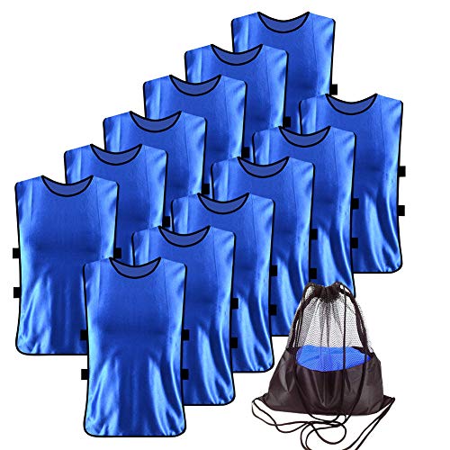 12 Pack Pinnies for Soccer Scrimmage Vest for Adult Youth Training - color: Navy Blue, size: Medium