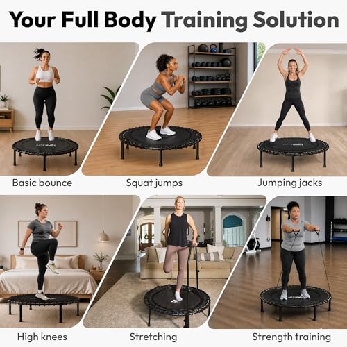 JUMPZYLLA Mini Rebounder Trampoline for Adults, Fitness Trampoline with Bar - color: Black, size: 40"