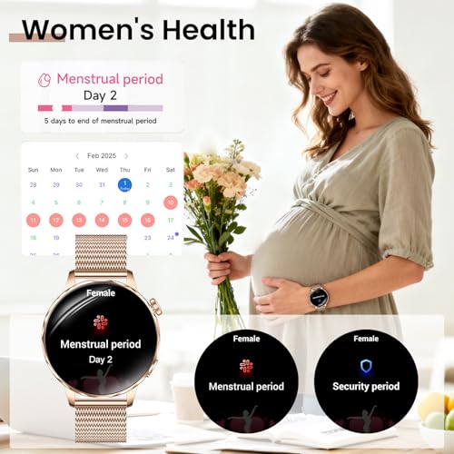 Smart Watches for Women, 1.27'' Smartwatches (Answer/Make Calls) Compatible with iPhone/Android Phones, IP68 Waterproof Fitness Tracker Watch with Sleep Monitor,100+ Sports Modes (Rose Gold) - color: Gold