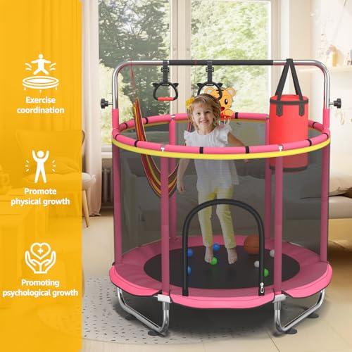 60" Trampoline for Kids with Enclosure Net, Toddler Trampolines Indoor - color: Rosered