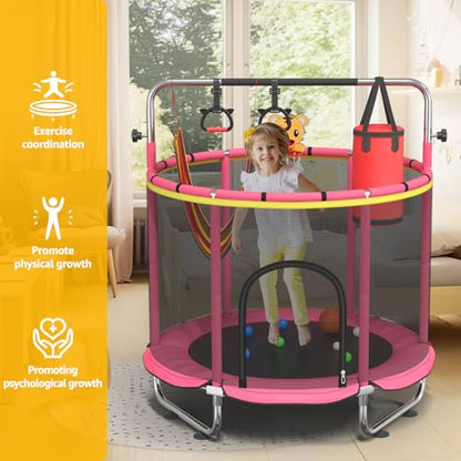 60" Trampoline for Kids with Enclosure Net, Toddler Trampolines Indoor - color: Rosered