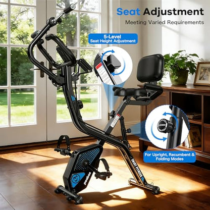 pooboo Folding Magnetic X‑Bike, Upright Exercise Bike for Home Gym - color: Black