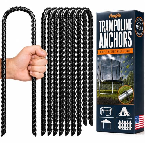 Happin® 12 Inch Trampoline Anchors Kit, 8 Pack Heavy Duty Galvanized Steel U-Shaped Ground Stakes, High Wind Anchor Kit for Trampolines, Tents, Canopies, Fences and Yard (Black) - color: Black, style: U Stakes (8pcs)