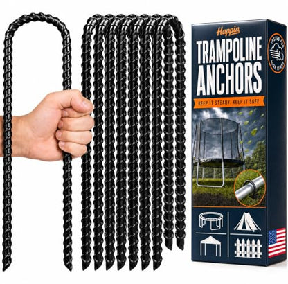 Happin® 12 Inch Trampoline Anchors Kit, 8 Pack Heavy Duty Galvanized Steel U-Shaped Ground Stakes, High Wind Anchor Kit for Trampolines, Tents, Canopies, Fences and Yard (Black) - color: Black, style: U Stakes (8pcs)