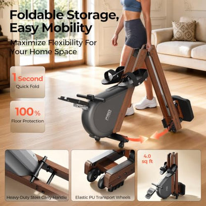 YOSUDA Wooden Rowing Machine for Home, Foldable Magnetic Rower