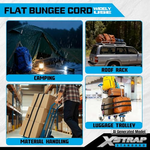 XSTRAP STANDARD 2 Pack Heavy Duty 77inch Flat Bungee Cords with Hooks - color: Black