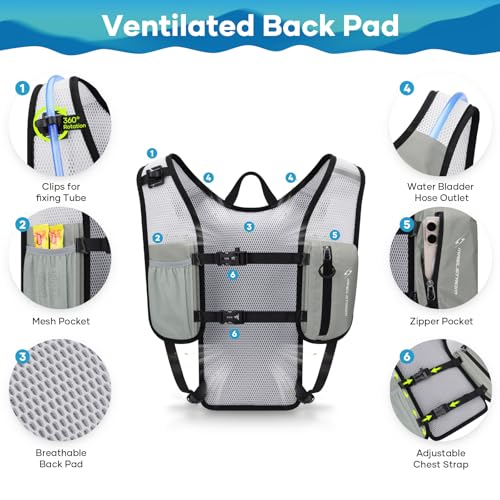 Maelstrom Hydration Backpack with 2L Water Bladder,Lightweight Running Vest - color: Grey