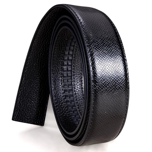 Dubulle Mens Ratchet Belt Gold Click Buckle Adjustable Leather Belts - color: Gold Black, size: Adjustable from 24" to 38" Waist